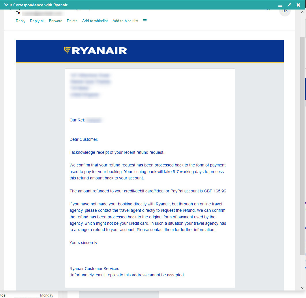 Ultimo passo: l'email della Ryanair