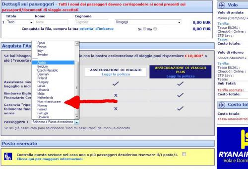 Ryanair ha modificato la pagina in cui e'